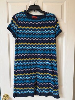 Missoni Multicolor Zigzag Knit Dress in Blue, Navy & Yellow